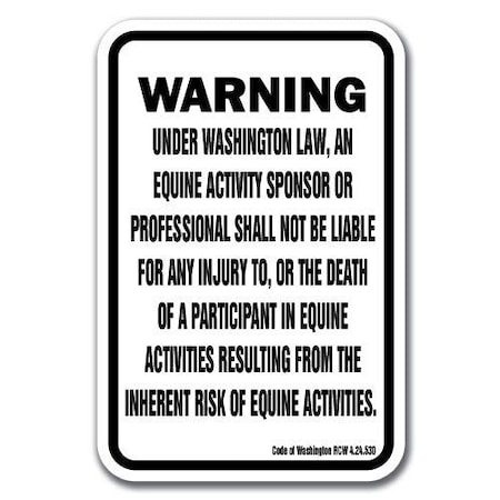 Signmission Safety Sign, 18 in Height, Aluminum, 12 in Length, Equine - Washington A-1218 Equine - Washington